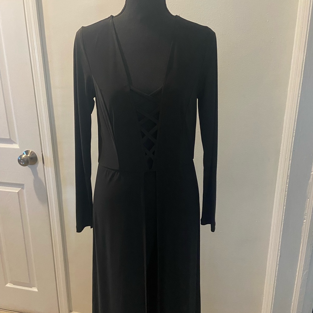 VENUS Black Long Sleeve Dress with Crisscross Detail